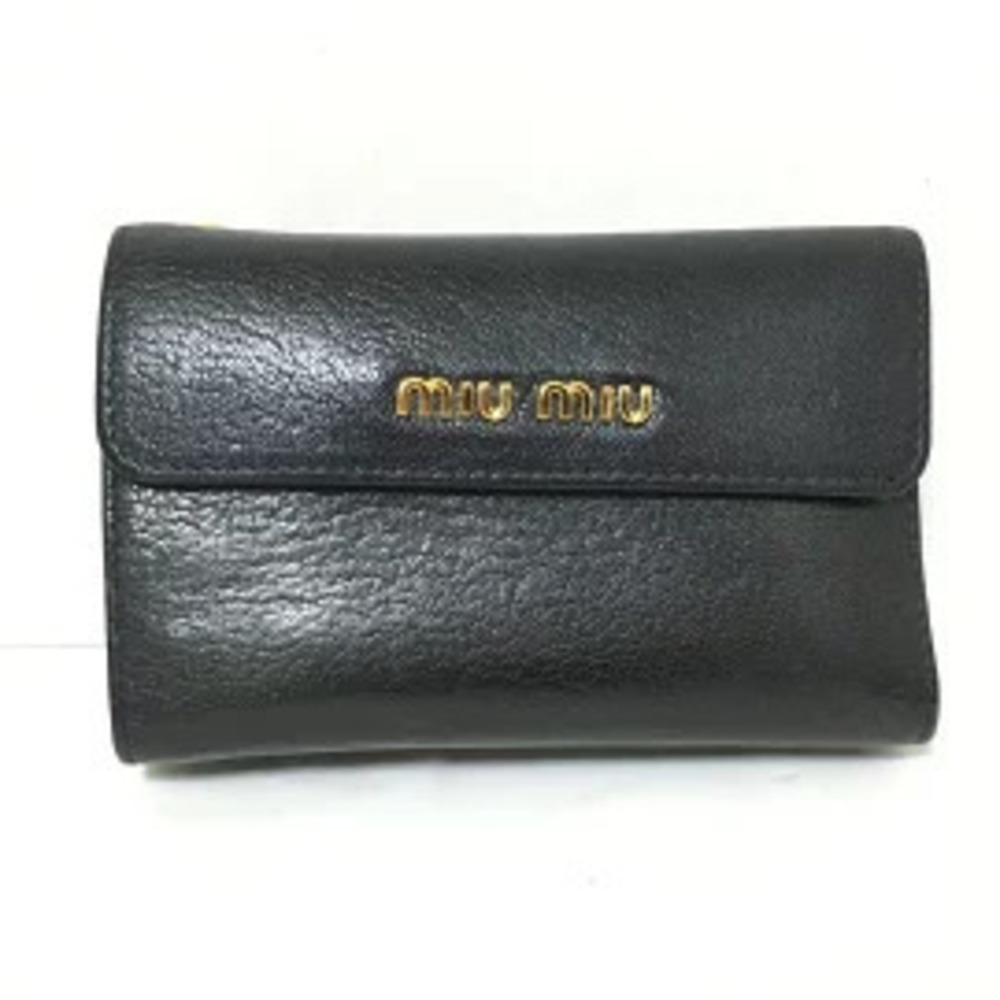 Miu Miu Tri fold Wallet L shaped Zipper Black Leather